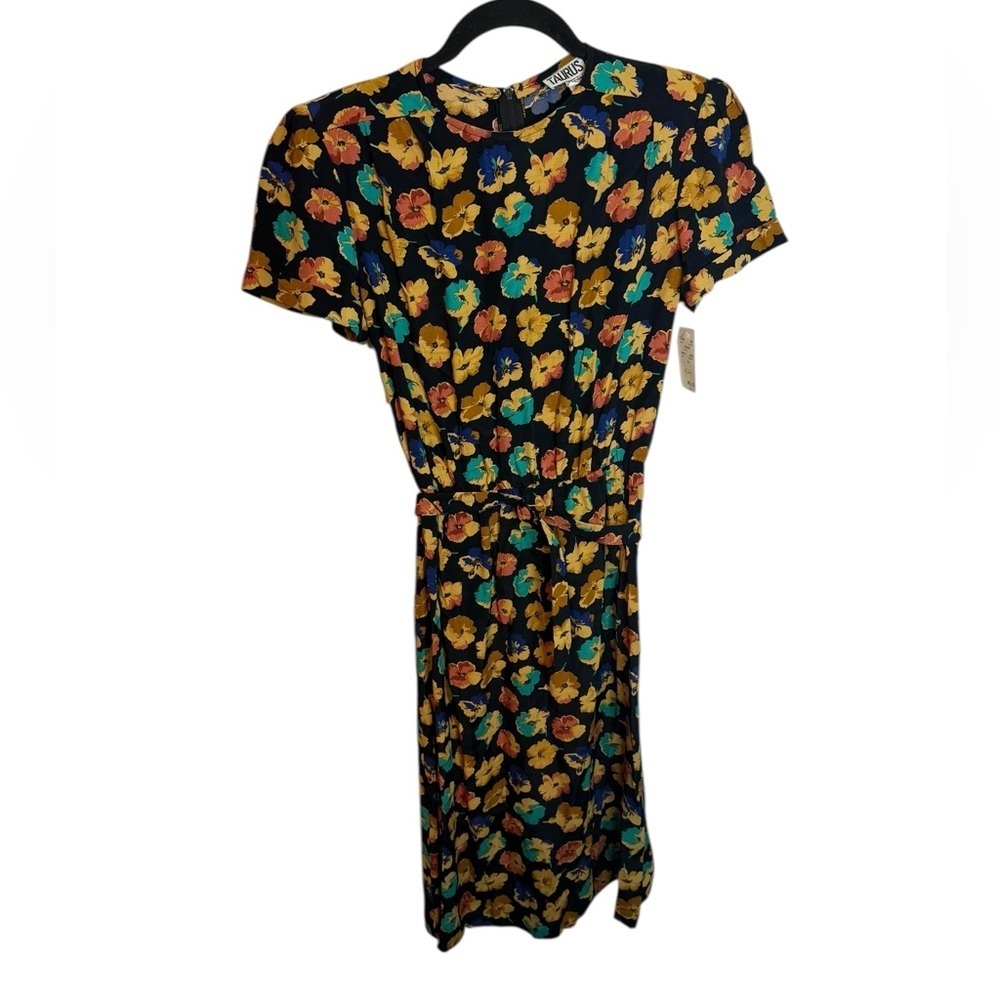 Nwt Taurus Vintage Made in USA Floral Silk Belted Dress
